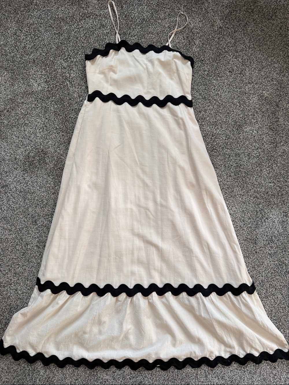 Cream Maxi Sundress with Black Scalloped Trim